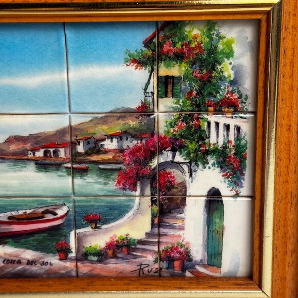 Glazed Tile 1.25" Paint of Mediterranean Coastal Scene Costa Del Sol Ruz Spain - Picture 3 of 14